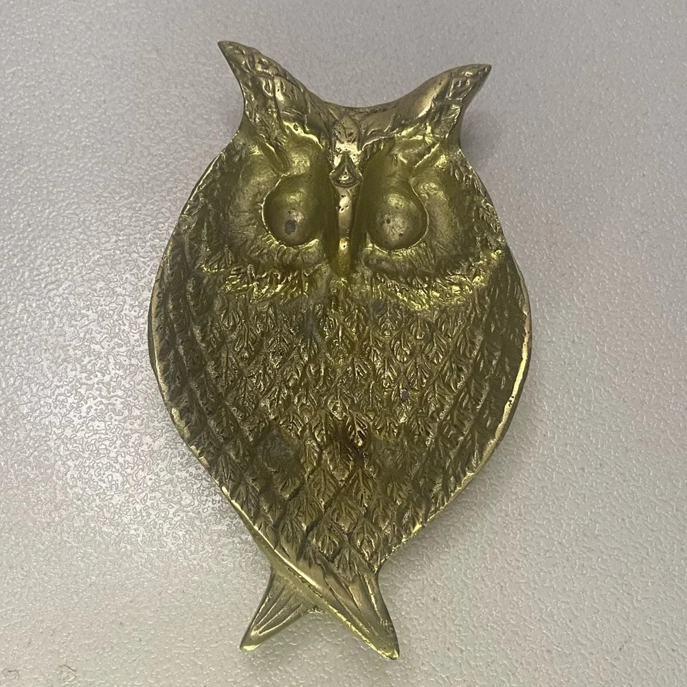 Vintage Textured Brass Owl Trinket Ring Dish MCM Mid Century unique fun cute - Picture 1 of 4